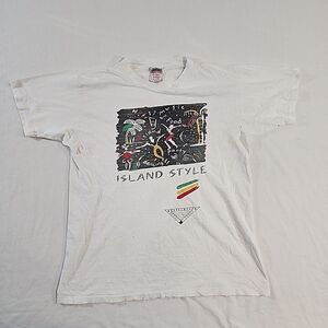 Vintage ONEITA PowerT Duppywear Jamaican TShirt Island Style White Single Stitch